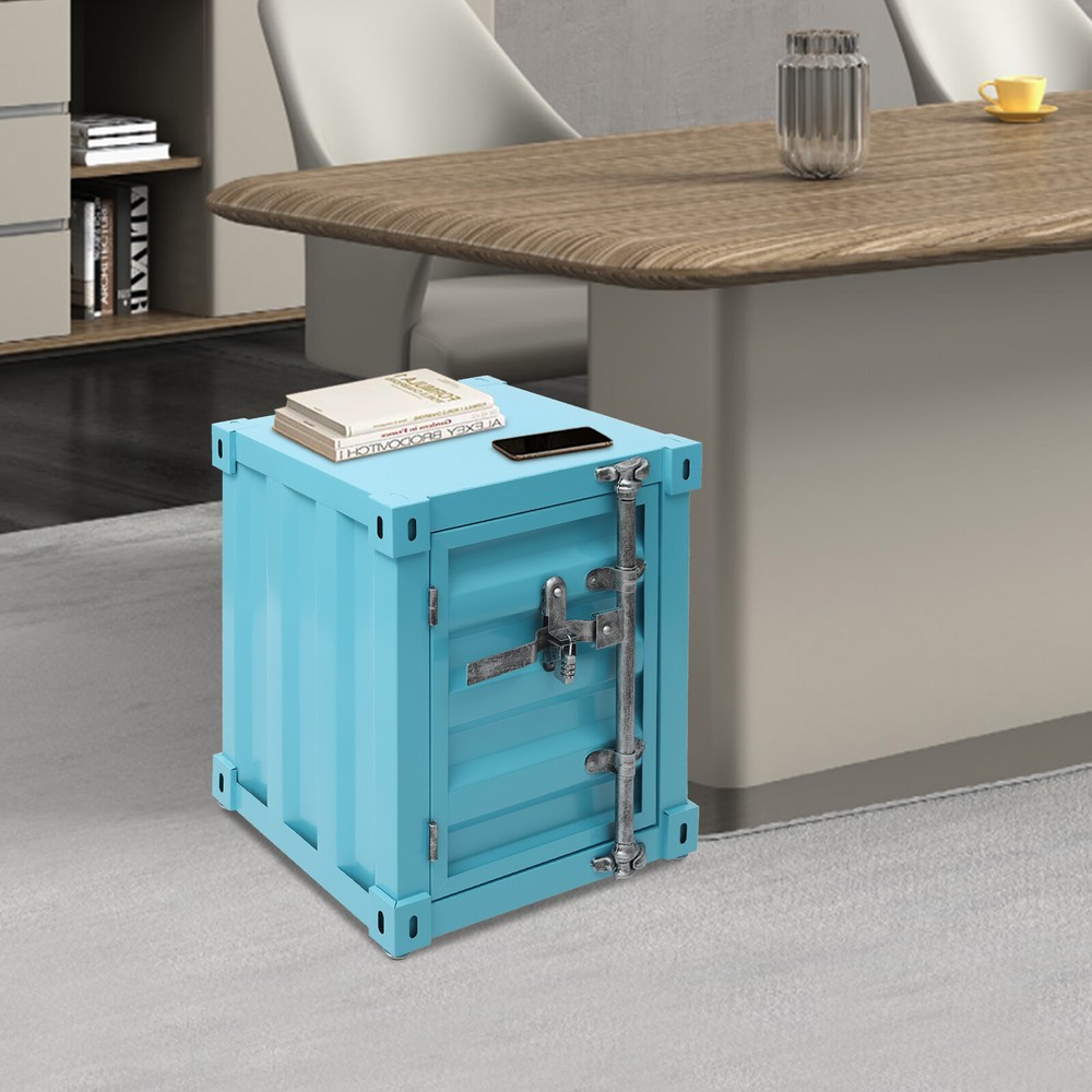 Floorstanding Side Table, Industrial Style Container Cabinet, Iron Bedside Table