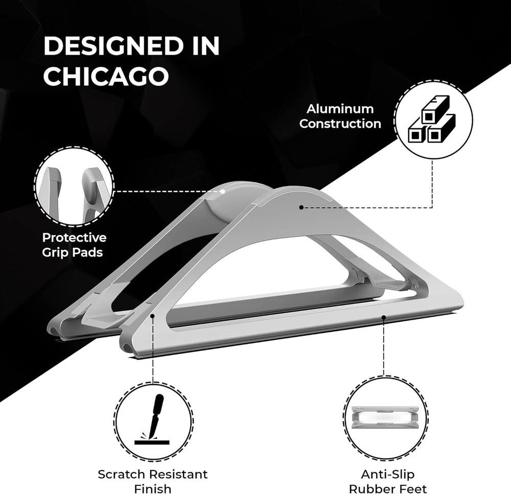 HumanCentric Vertical Laptop Stand for Desks (Silver) | Adjustable Silver