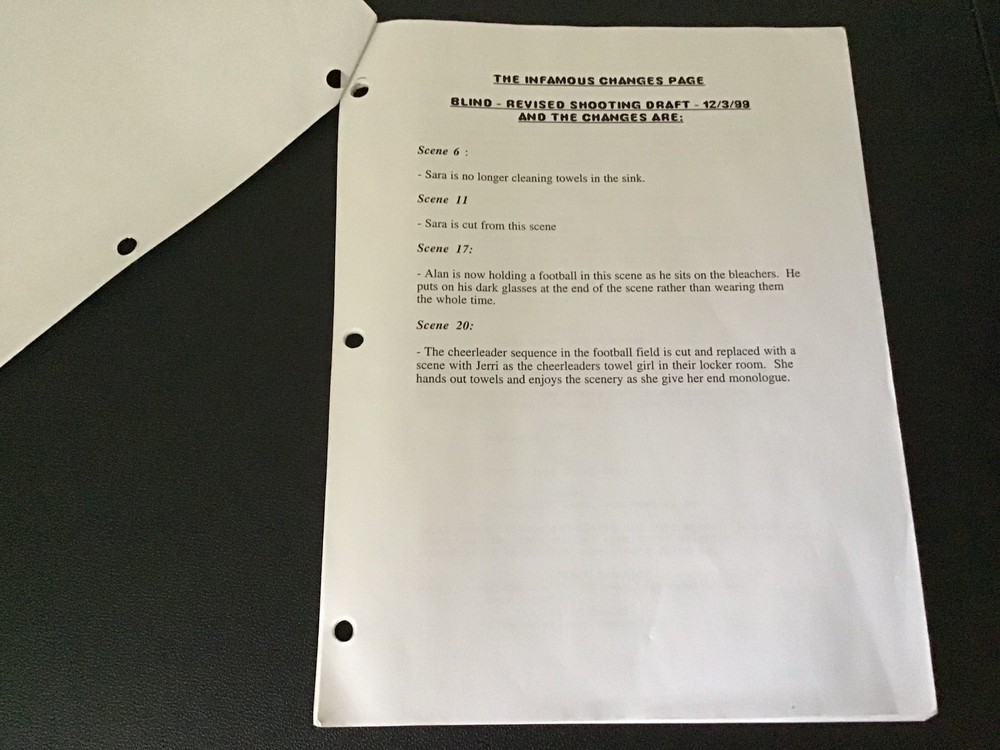 Strangers With Candy Ep. "Blind"- Revised Shooting Draft Script and Call Sheet