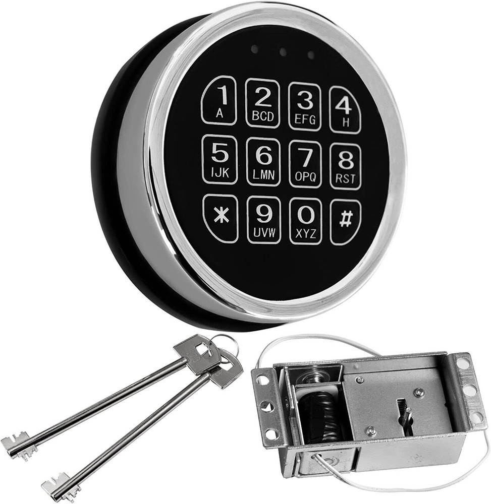 Gun Safe Lock Replacement Chrome Keypad Electronic Safe Solenoid Lock & 2 Keys