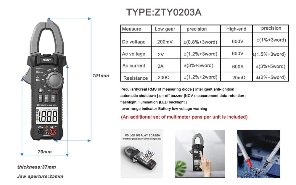 High precision measurement handheld clamp meter multi functional automatic