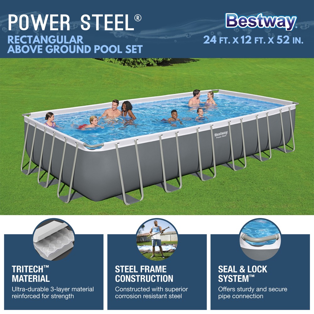 Bestway Power Steel Rectangular Above Ground Swimming Pool Set