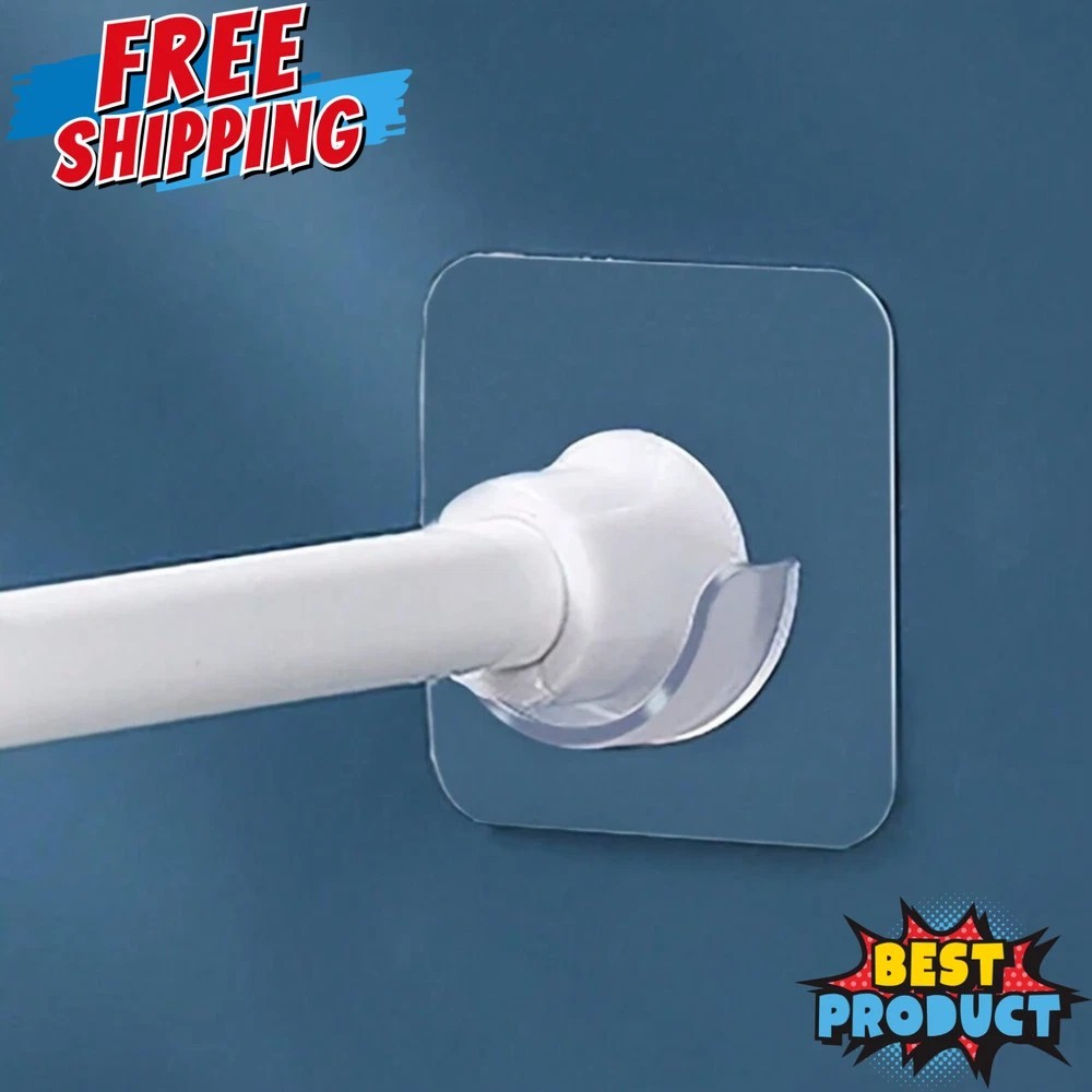 4pcs Adhesive Shower Curtain Rod Holder Wall Mount Transparent Tension Bracket
