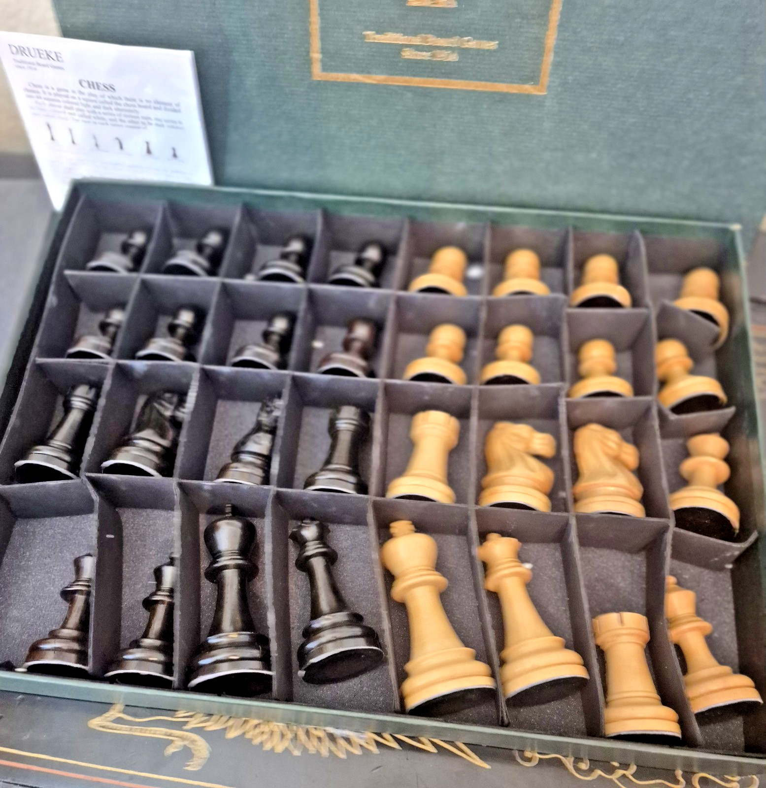 Drueke Luxury Box Wood Ebony Staunton Chess Set 4" King Players Choice? Weighted