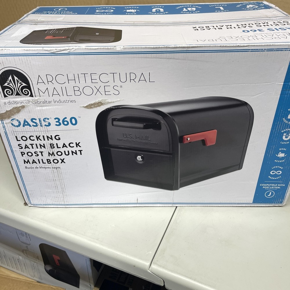 Architectural Mailboxes Oasis 360 Locking Large Mailbox Pewter Post Mount 6300P