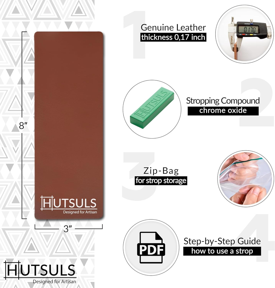 Brown Leather Strop with Compound - Get Razor-Sharp Edges with Stropping Kit,