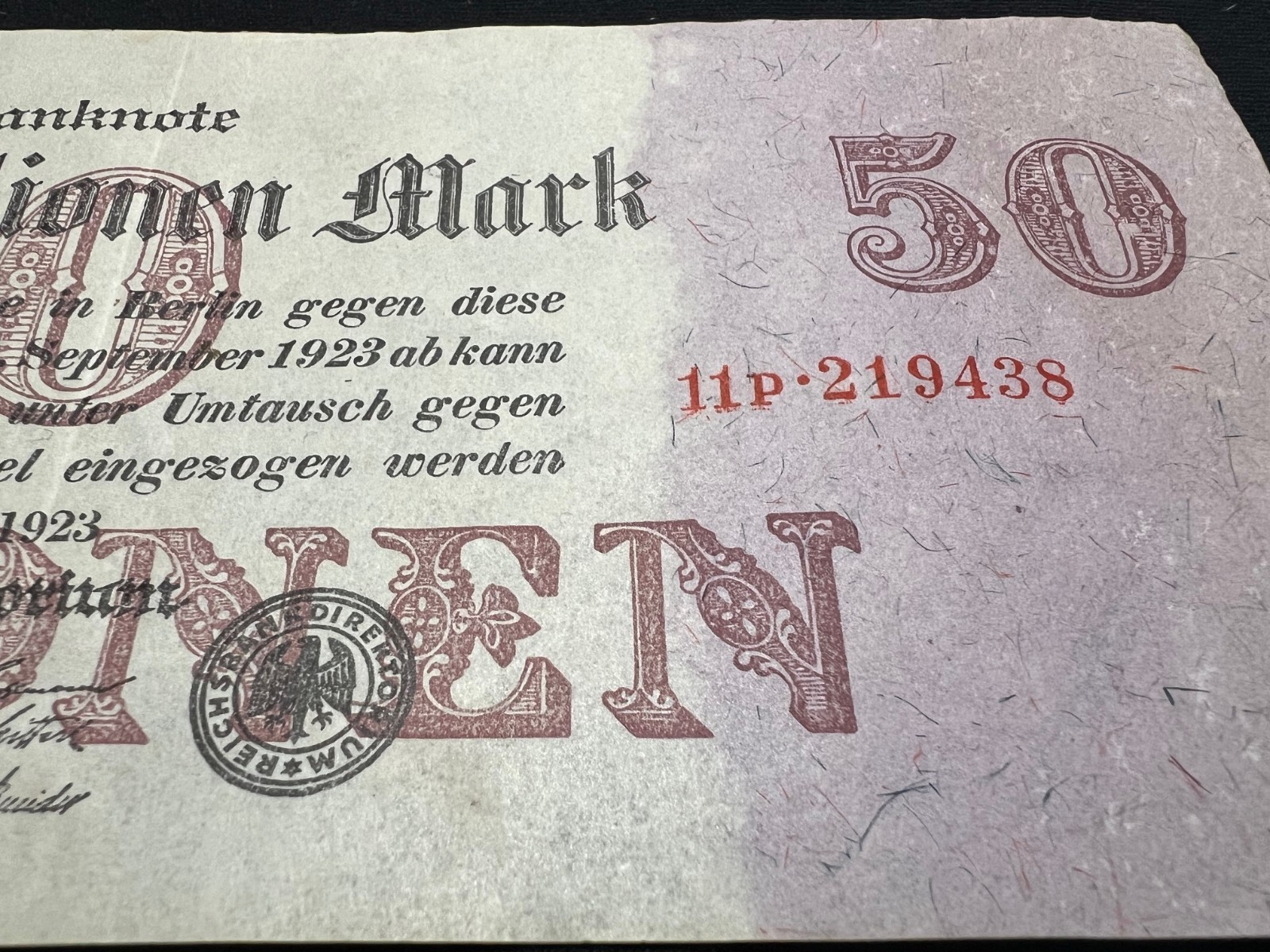 1923 German 50 Million Mark Banknote Post WW1 World Paper Money Hyperinflation