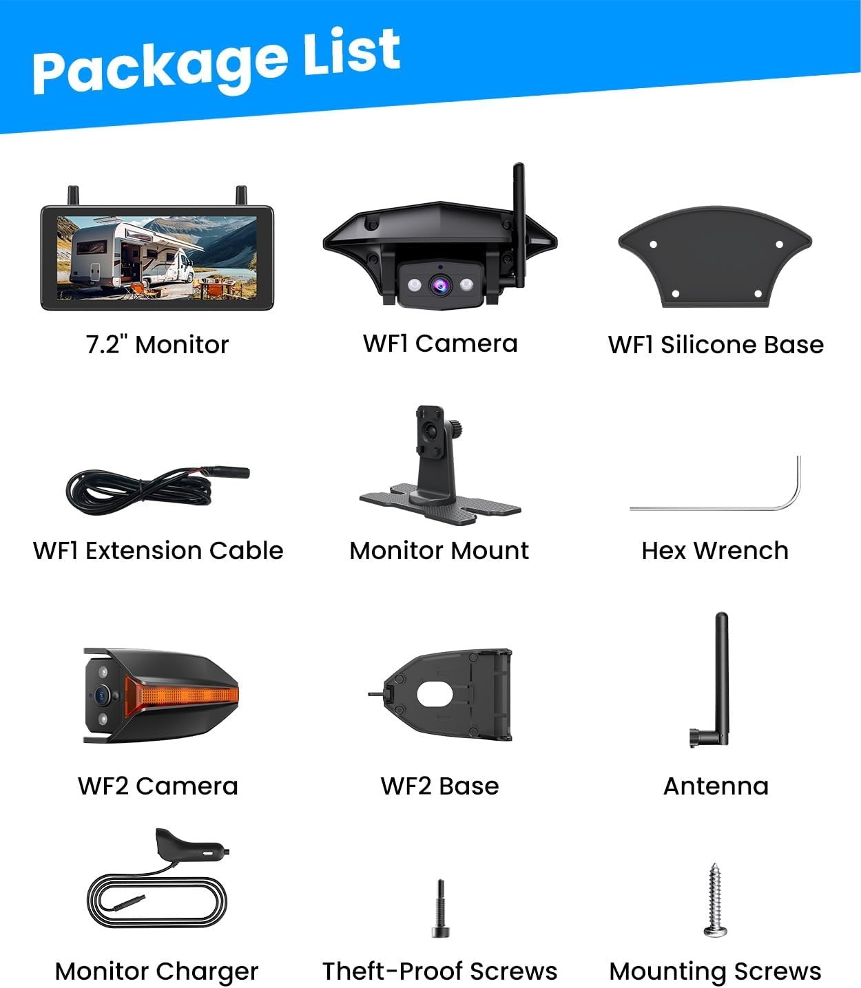 AUTO-VOX WF4 Wireless RV Camera System For Driving &Reversing 7.2" 1080P Monitor