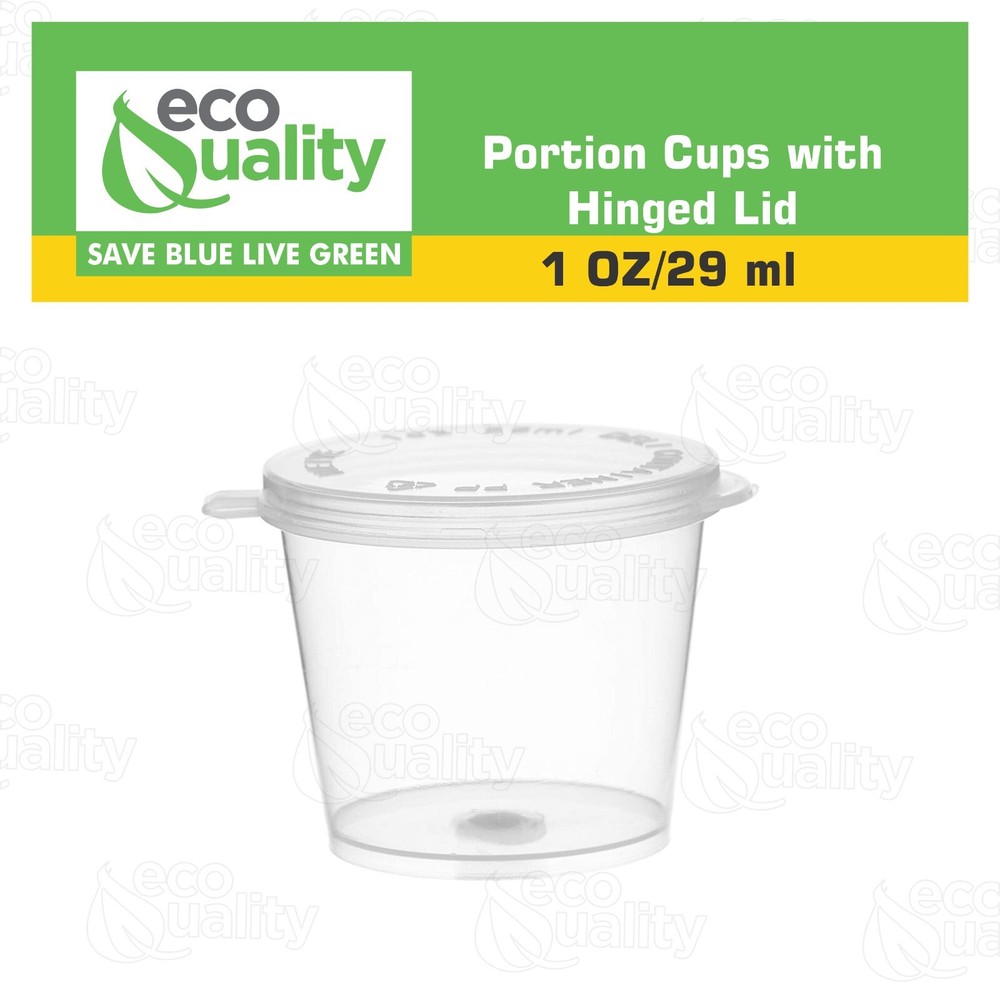 1oz Clear Portion Plastic Cup Hinged Lid Leak Proof Disposable Container 50pcs