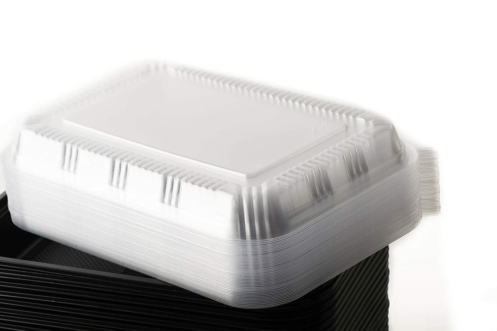 [ 45 Pack ] 3 Compartment Black Disposable Container with Lids