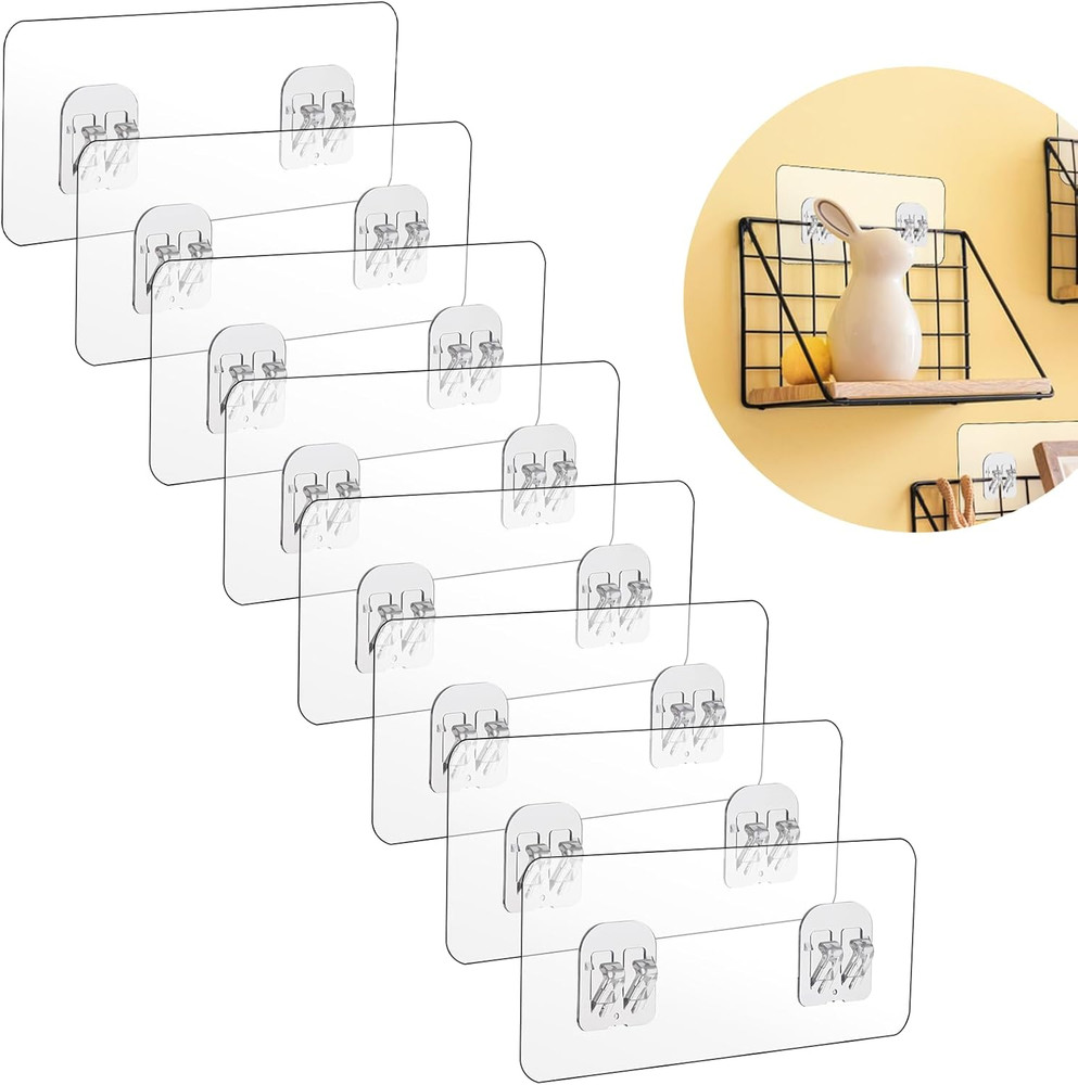 8 Pcs Transparent Adhesive Shower Hooks Wall Mount No Drilling Replacement