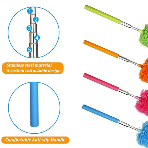 4 Pack Microfiber Feather Duster, with Extendable Pole and Bendable Head,