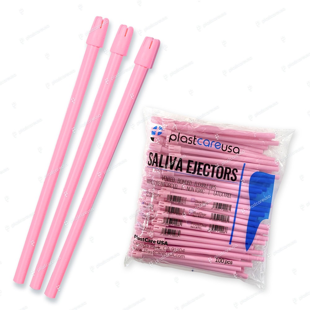 200 (2 Bag) Pink Dental Saliva Ejectors Ejector Disposable Suction Tips
