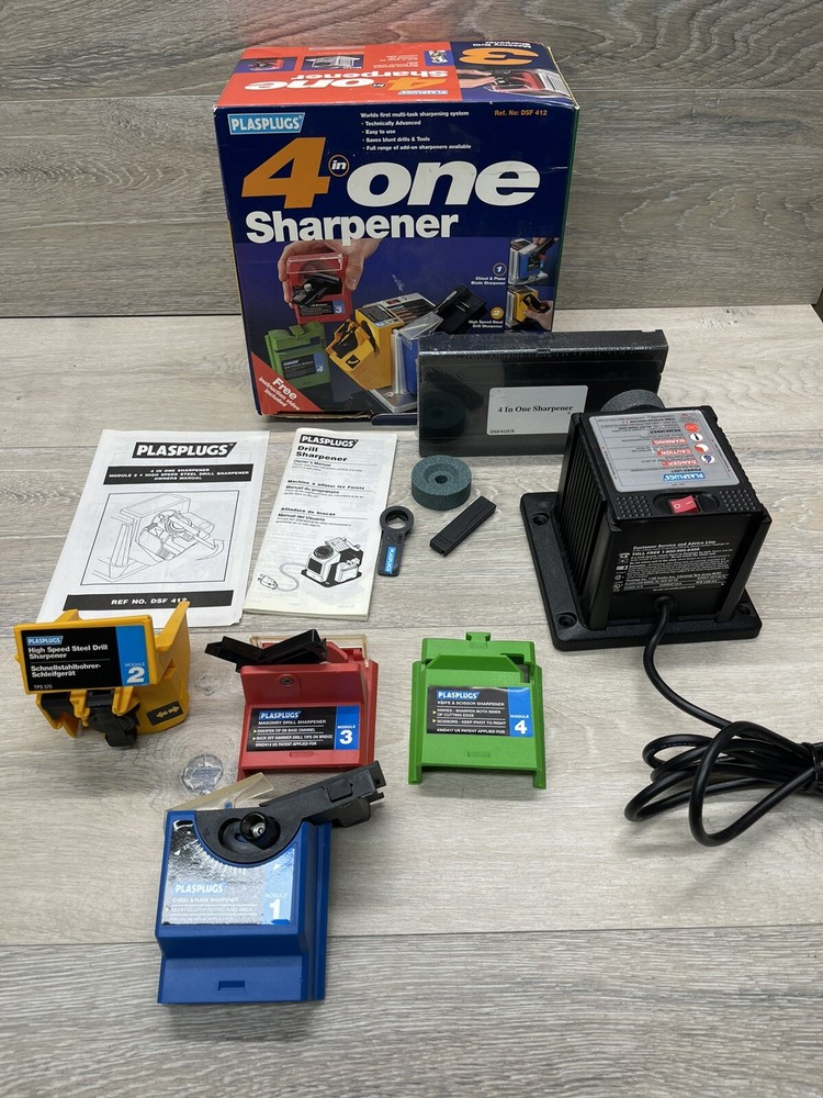 PLASPLUGS 4 in One Sharpener - Chisel Masonry Drill Knife Scissor