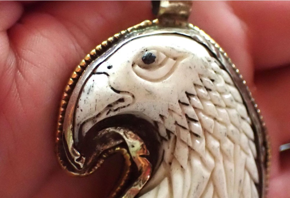Carved Eagle Hawk cattle Bovine Bone Pendant