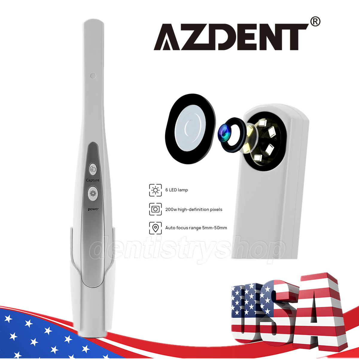 AZDENT Dental Intraoral Camera Digital USB Imaging Focus Intra Oral 6 LED Light
