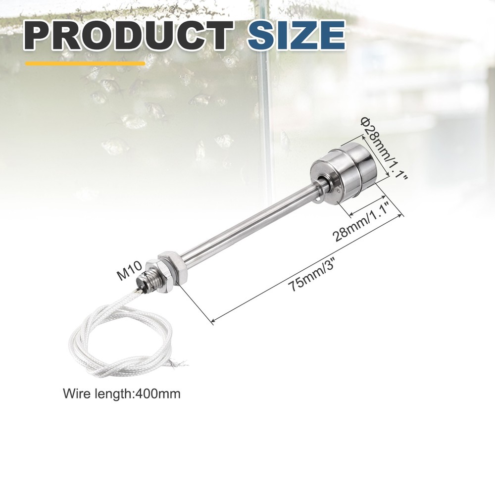 Float Switch 75mm Rod 0.2A Vertical Single Float for Pump/Alarm 1 Pcs