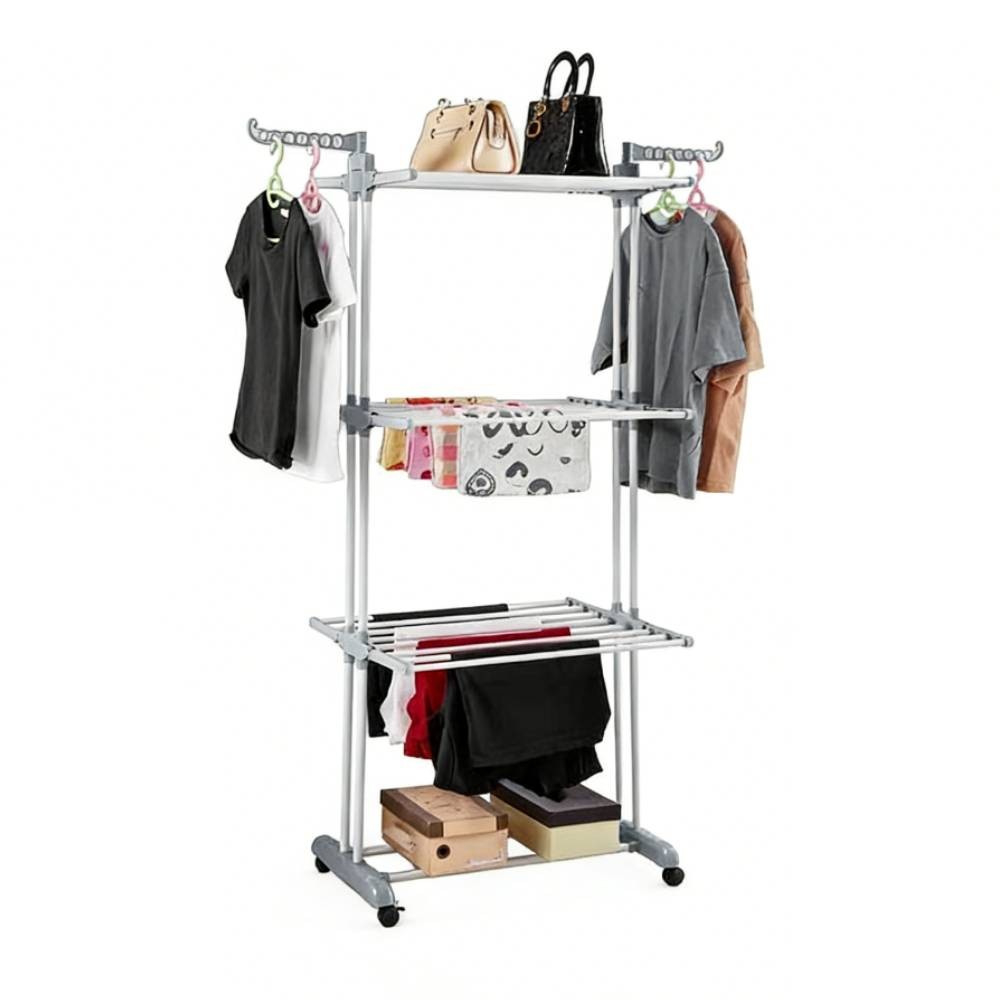 Movable Clothes Drying Rack Foldable Oversized 4-Tier Drying Rack with 4 castor