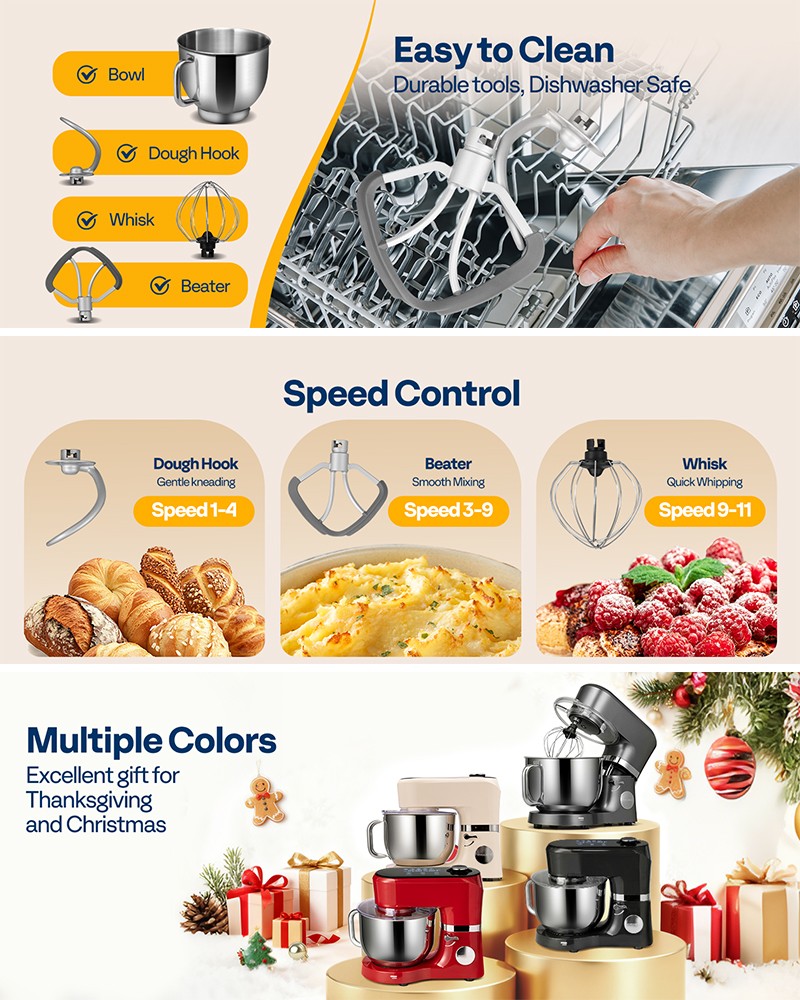 6Qt Kitchen Stand Mixer Dough Mixer with Fermentation & One‑Touch Presets