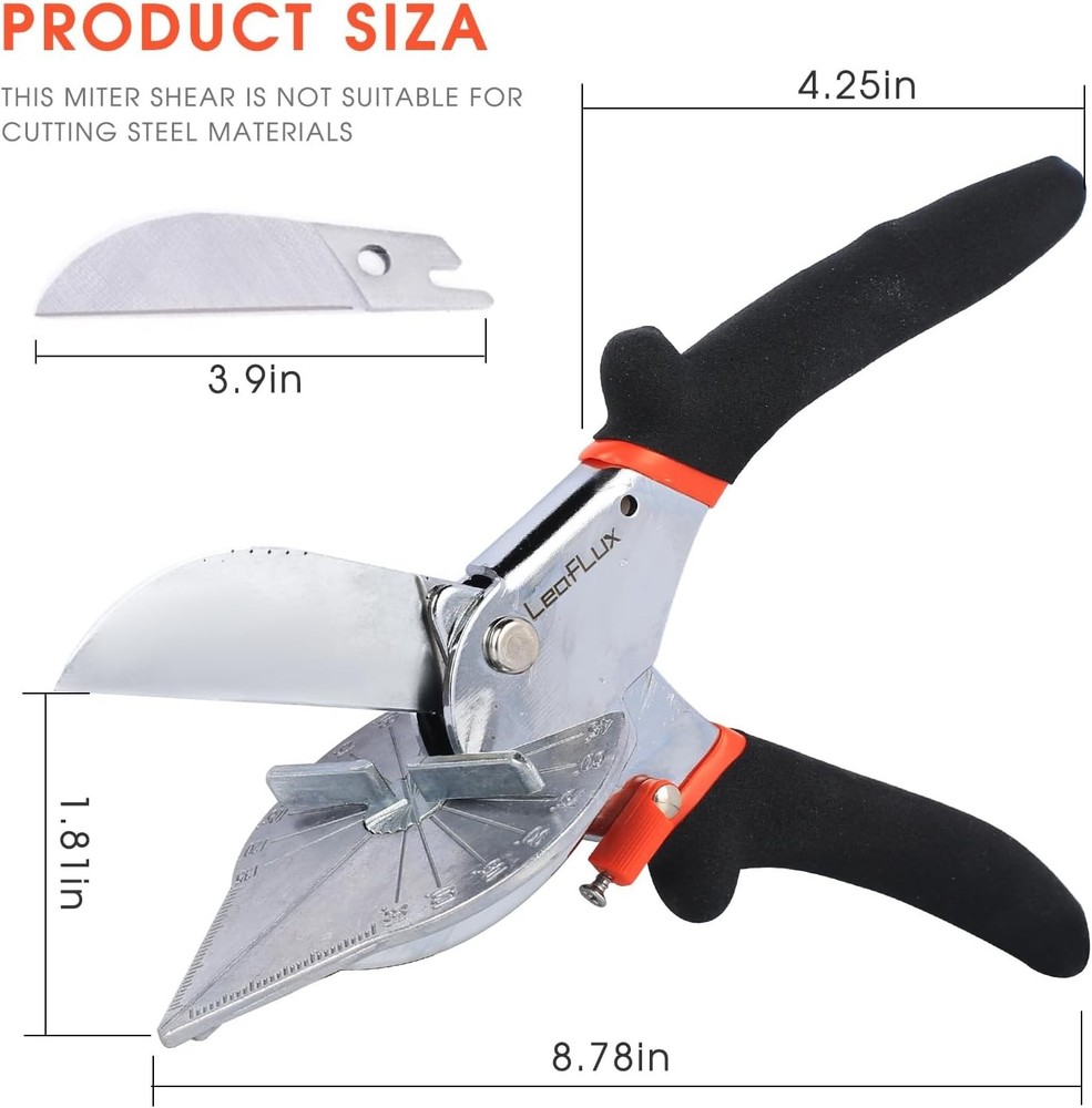 Miter Shears for Angular Cutting - Adjustable 45°-135° -Trim, Corner Joints, etc