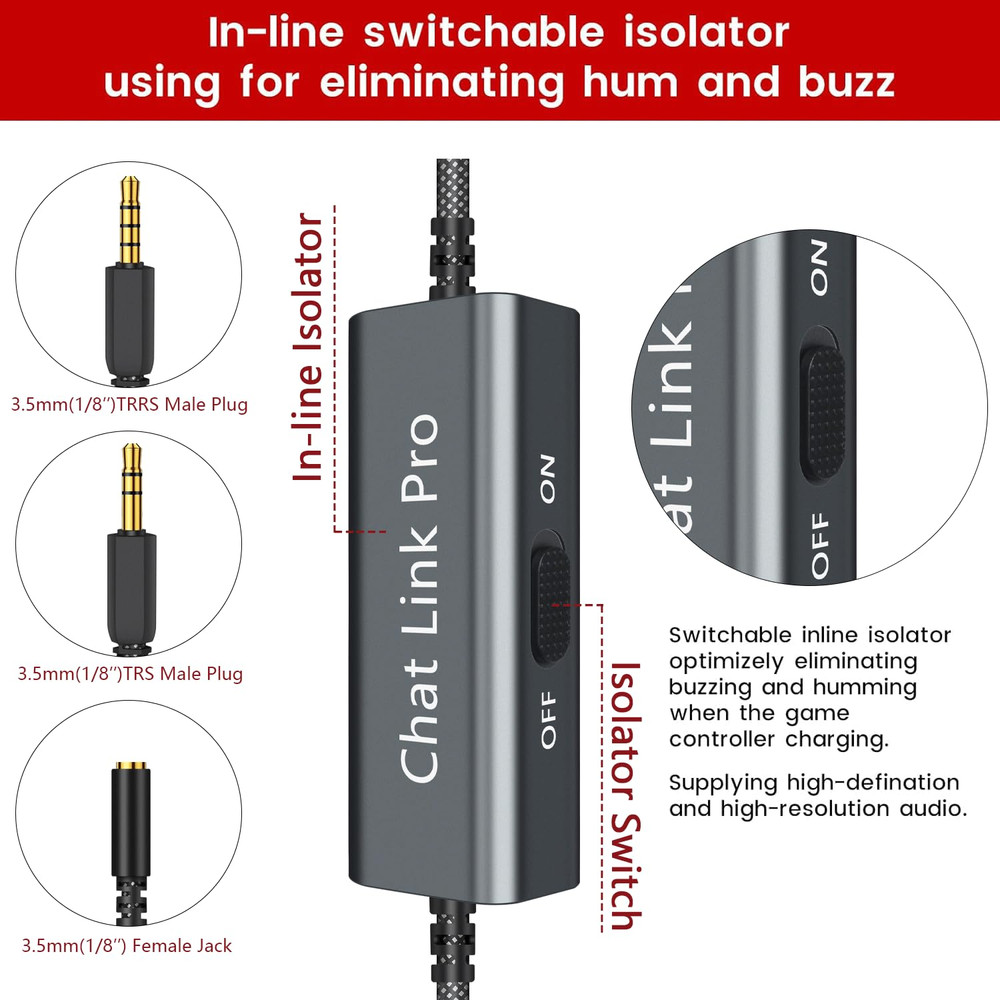 Chat Link Pro Cable for Nintendo Switch Xbox One PS4 PS5 with Isolator (6.6FT) (