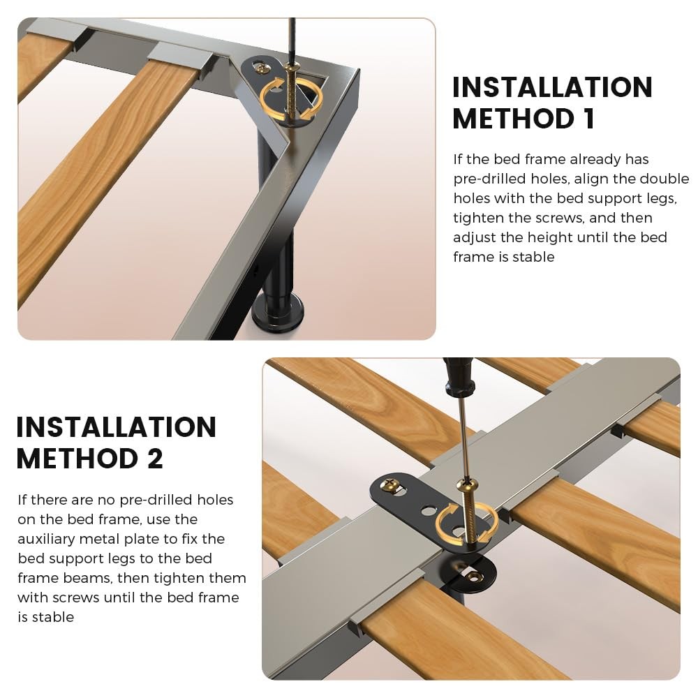 4Pcs Adjustable Height Bed Frame Support Leg, Extra Sturdy Steel Bed Frame Su