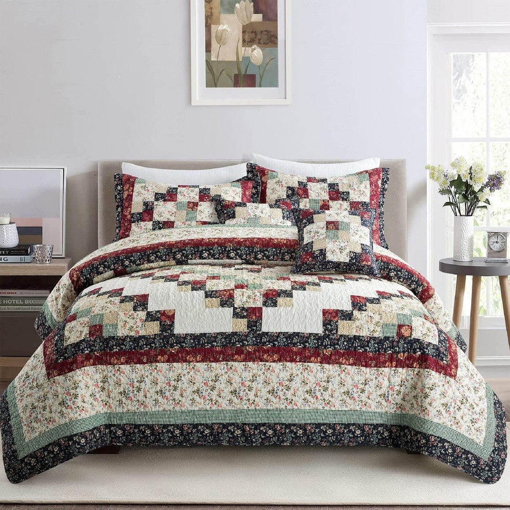 L'IRISDOM Patchwork Comforter King Size Quilt Bedding Set King, Flowerprint