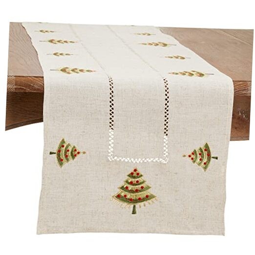 Embroidered Christmas Tree Table Runner 16"x90"