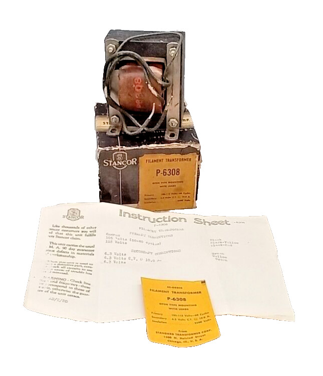 1 NOS  STANCOR P-6308 FILAMENT TRANSFORMER 6.3 C.T. @ 10.0 A insulation 2500