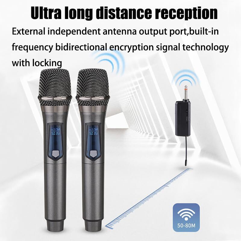 Wireless MicrophoneRechargeable Wireless Dual UHF MicrophoneDual Handheld Dyn...