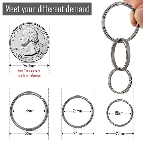 Key Ring for Keychain, Titanium Split Ring 22/27/33mm Side Pushing 1l+1m+1s