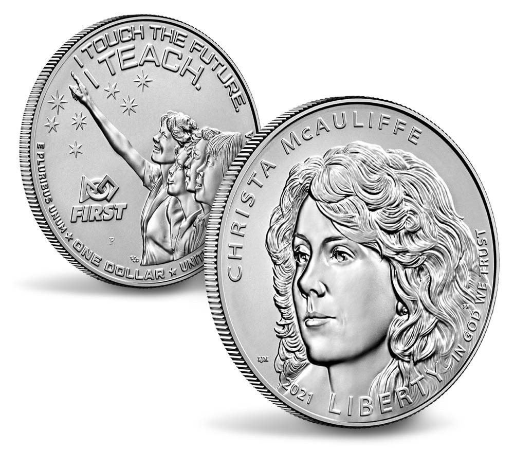 2021 P Christa McAuliffe Commem Uncirculated Silver Dollar Coin BU OGP