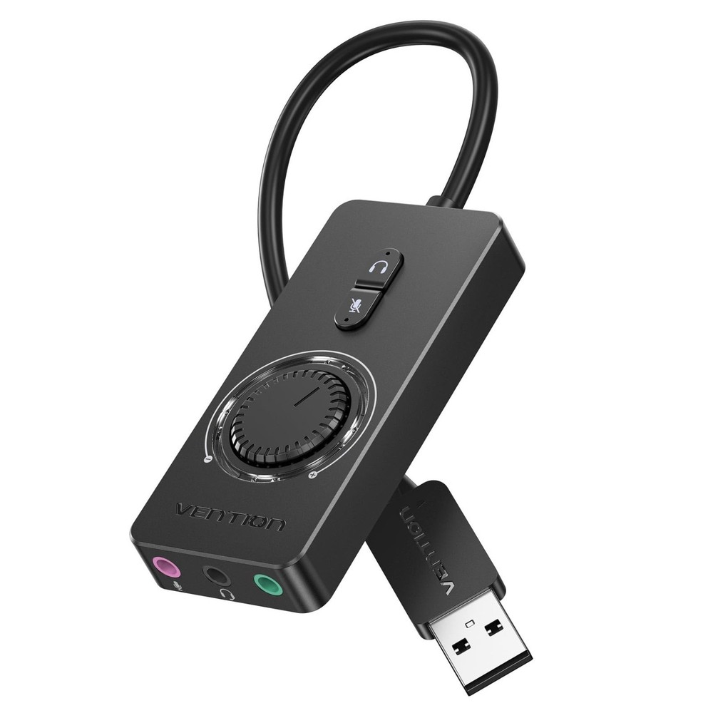 USB Sound Card Adapter - External Stereo with Volume Control, 3.5mm Jack for PC,