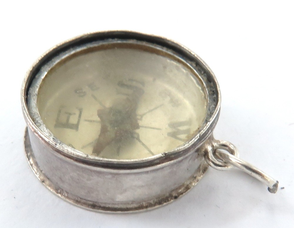 Early 1900s Sterling Silver Tiny FOB Compass.