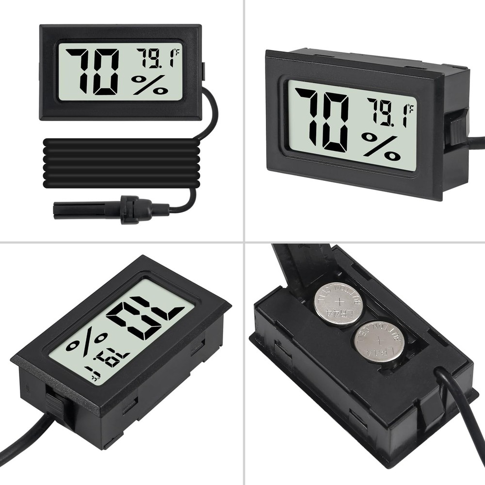 3Pcs Fahrenheit Thermometer Hygrometer Mini Digital with Probe Black-3PCS