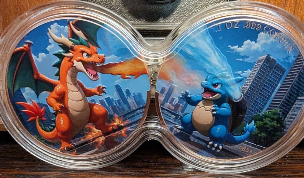 Charizard vs Blastoise  1 oz .999 Fine Copper Dual Battle Set 2 Coins Mint 2000