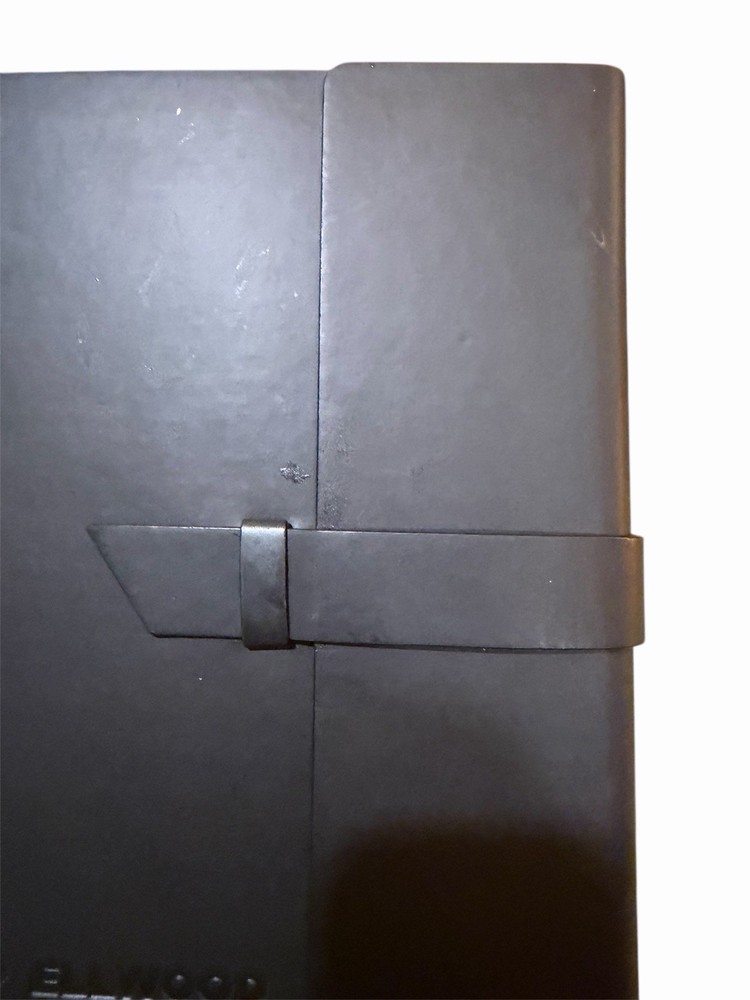 ELLWOOD Black Notebook with Strap Closure, Blank and Lined Pages