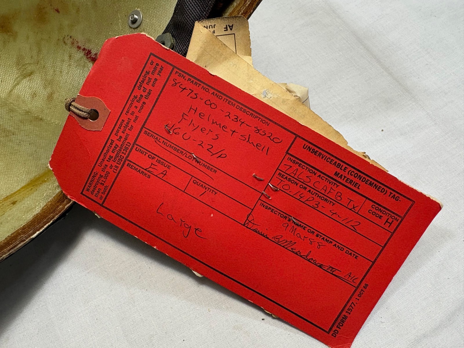 B-52 Camo Hgu-22 Flight Helmet Shell, used-demil Large semi Tape/bayos