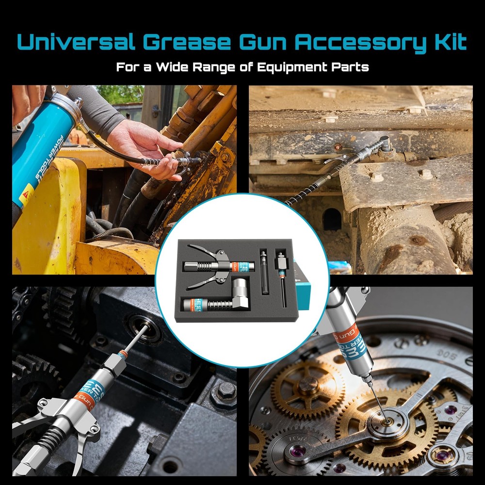 Seesii Grease Gun Accessory Kit, Standard Kit (with Needle Tips), silver