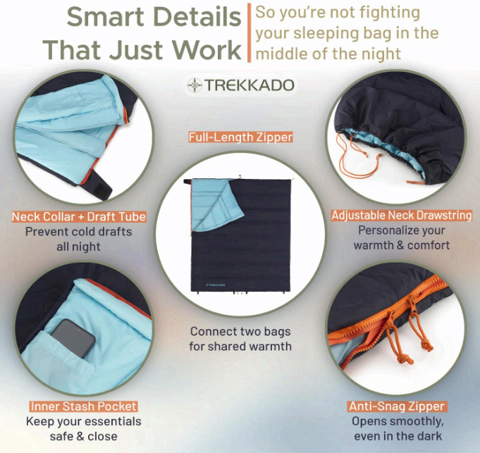 DuraHike Lightweight Camping Sleeping Bag Rectangular 10°C Compact Portable