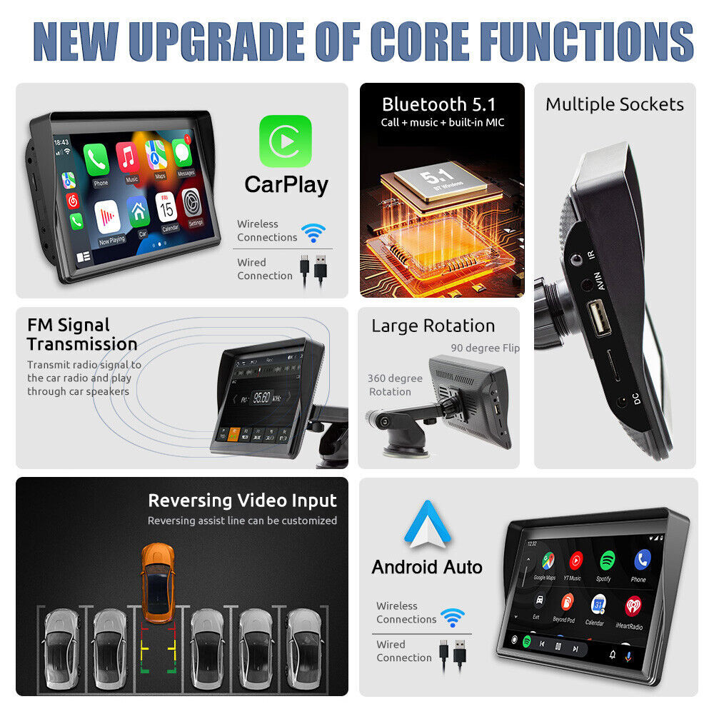 Portable 7" Touch Screen Wireless CarPlay A*pple Android FM/AM For Chrysler 300