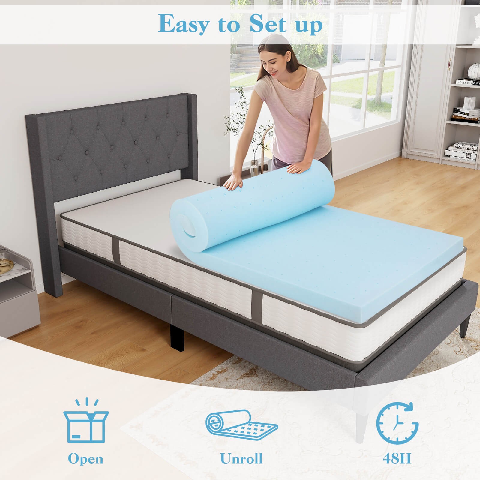 3“ Gel-Infused Memory Foam Mattress Topper w/ Removable & Washable Cover Twin