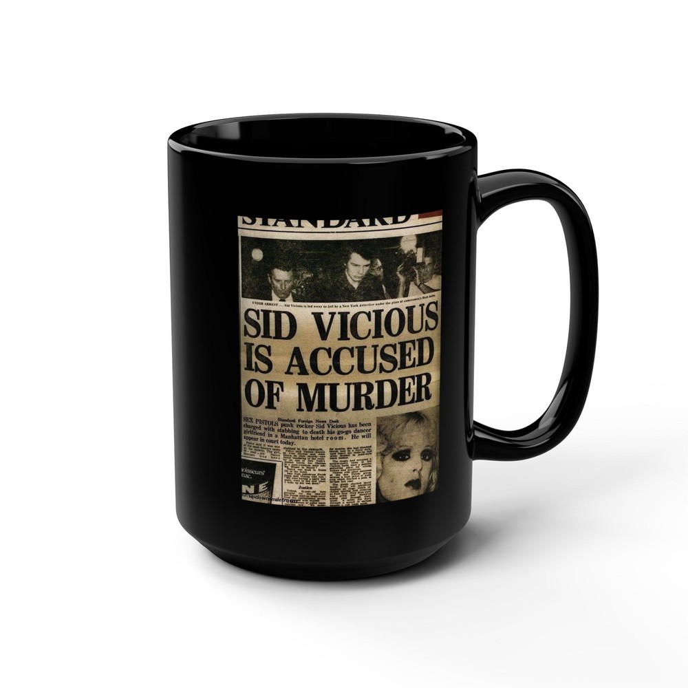 Sid Vicious Accused of Murder  Black Mug 15oz