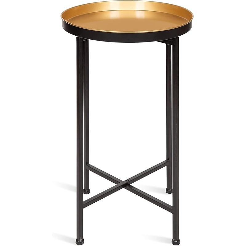 Black Gold End Table Removable Tray Folding Accent Table Small Space Decor New