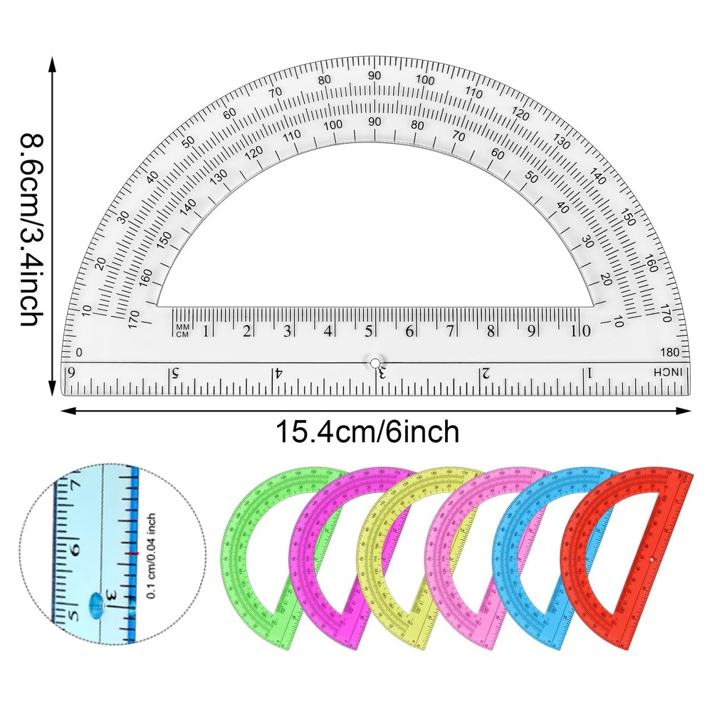 Unjoo Plastic Protractor Math Protractors 180 Degrees for Geometry Classroom ...