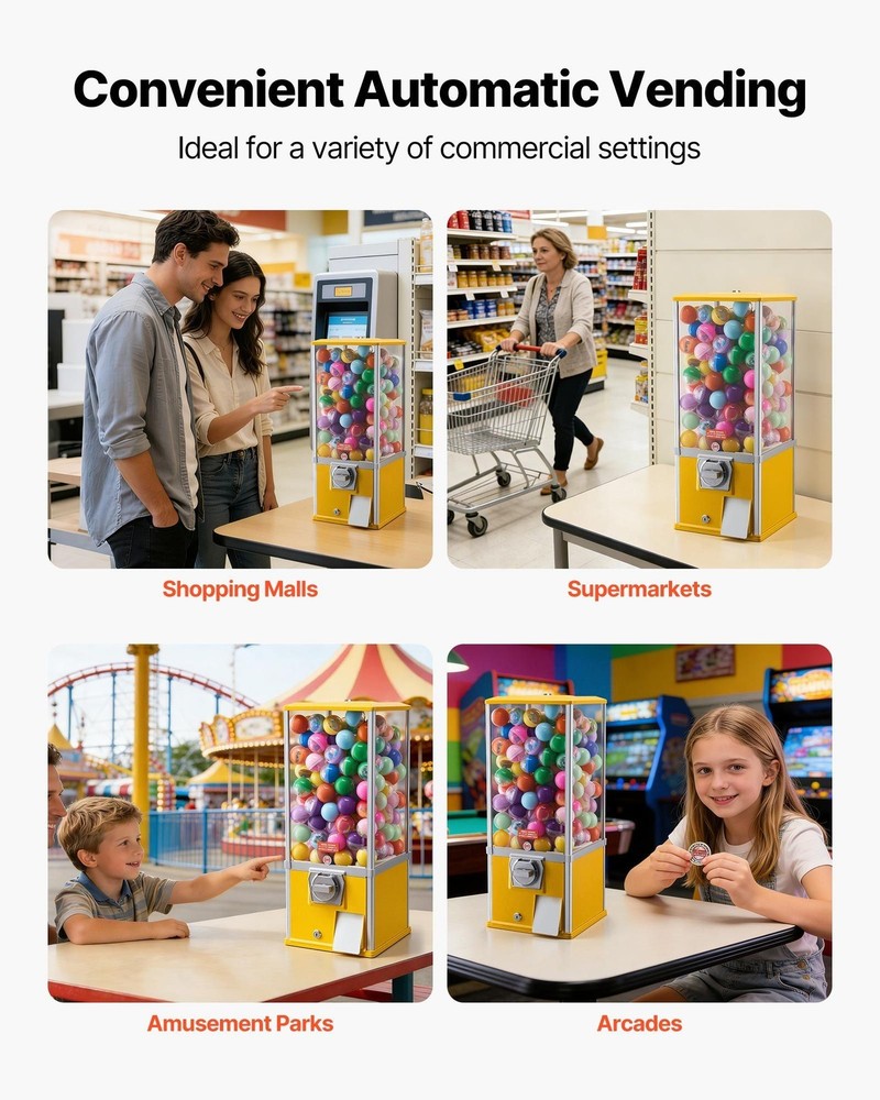 25in Candy Vending Machine: Clear PS Jar, Iron Top, Adjustable Feeder