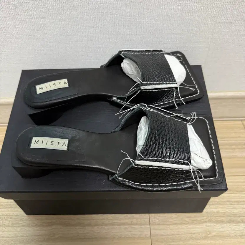Miista Black Square Toe Mule Size 38, Repaired Sole