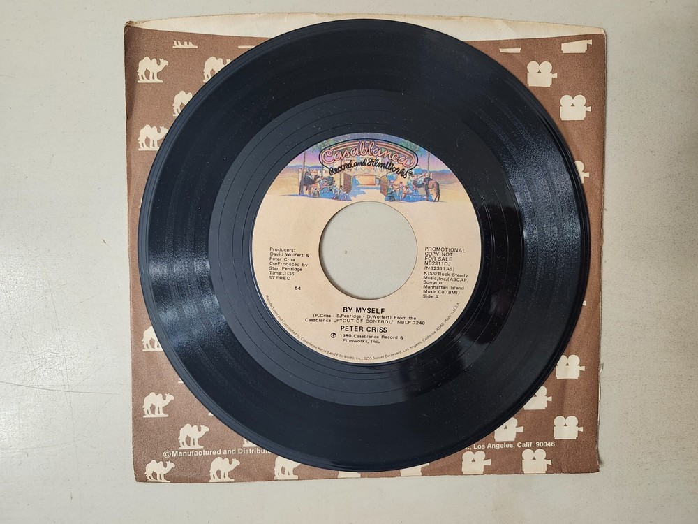 KISS RARE Vintage 1980 Promotional DJ Vinyl 45 Peter Criss By Myself NB2311DJ VG