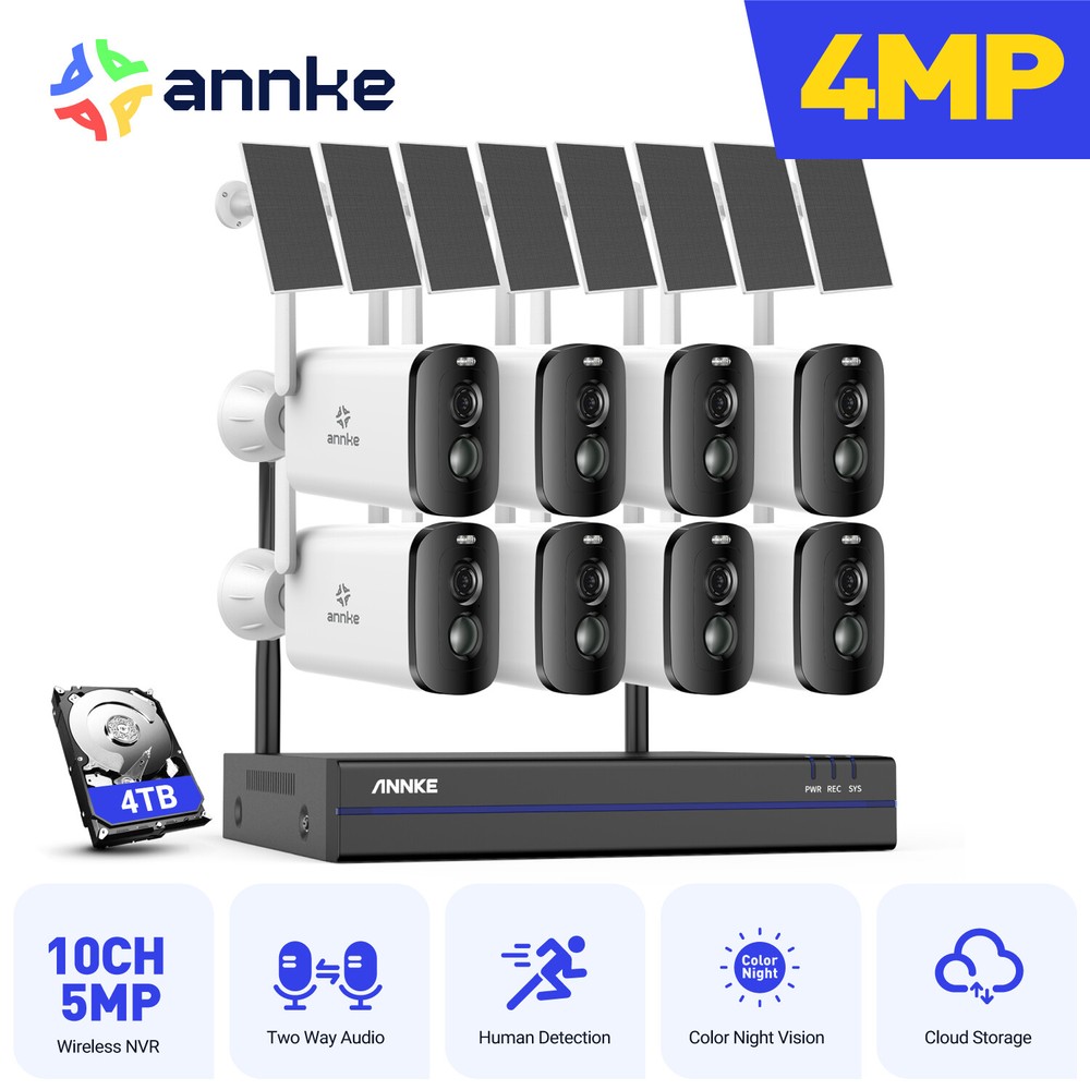 ANNKE 4MP Wireless Security Camera System Wifi Solar Battery Powered 2 Way Audio