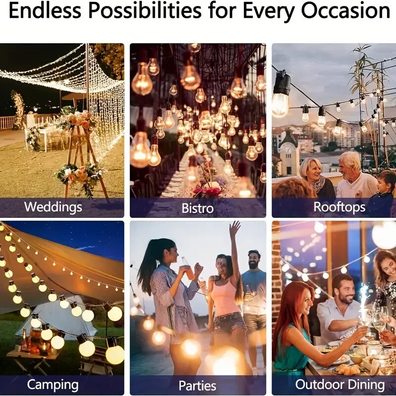 60FT Solar String Lights Outdoor Shatterproof Vintage Edison Bulbs